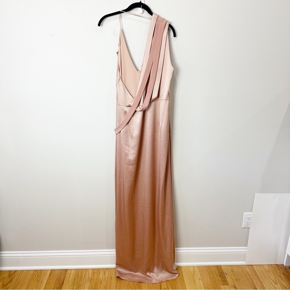 Halston Heritage Slip Gown Almond Pink Draped Deep V Open Back Black Tie Wedding - Picture 5 of 10